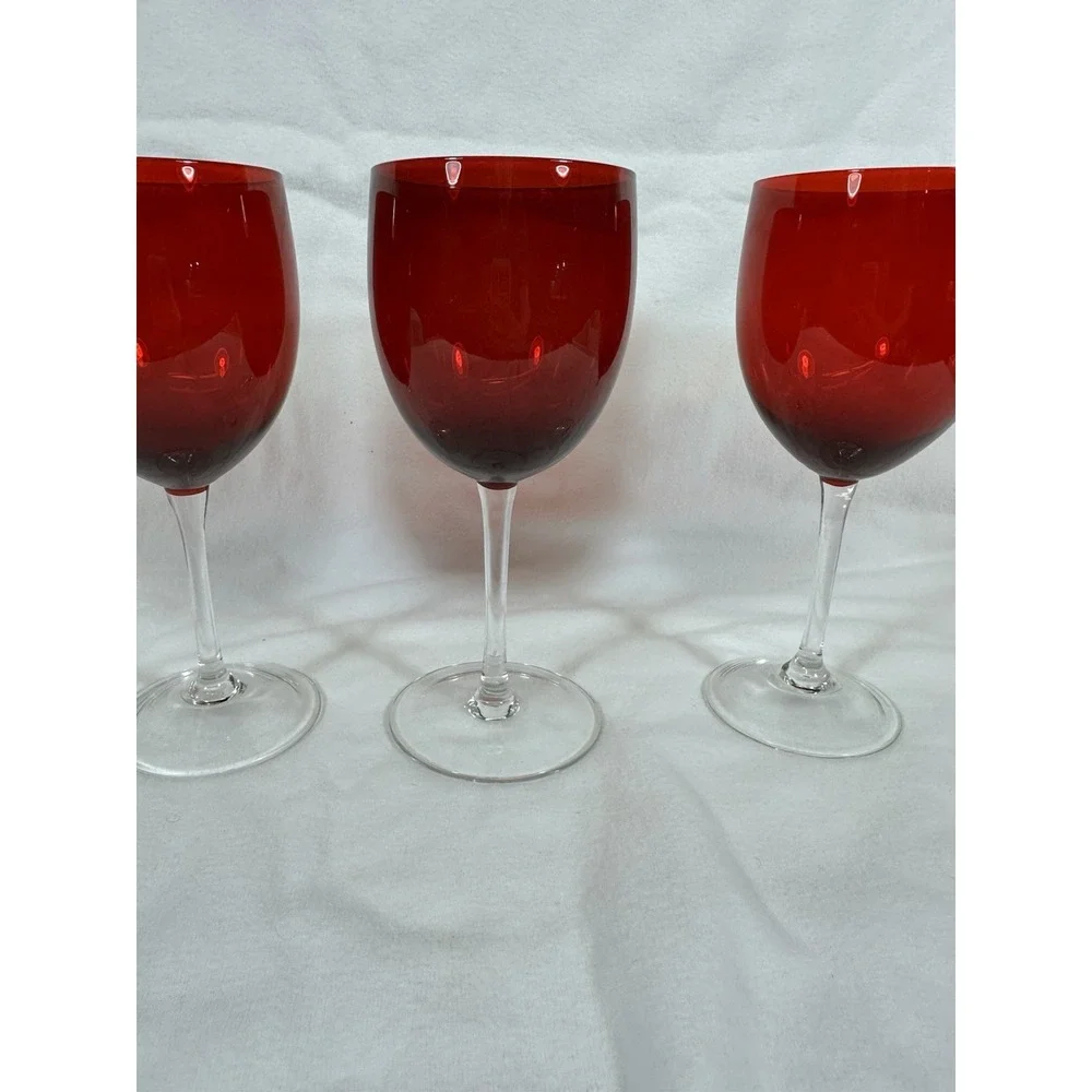 Ruby Red Wine Glasses/Water Goblets 16 oz Clear Stem 8 3/8